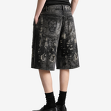 Black shorts worn by a person, side view