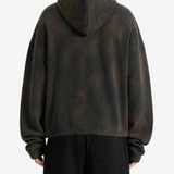 Brown hoodie worn by a person, back view