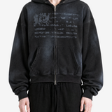 Black hoodie worn by a person, showing the hoodie fit
