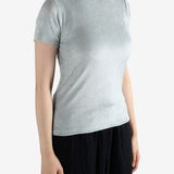 Grey shirt worn by a person, showing the shirt's fit