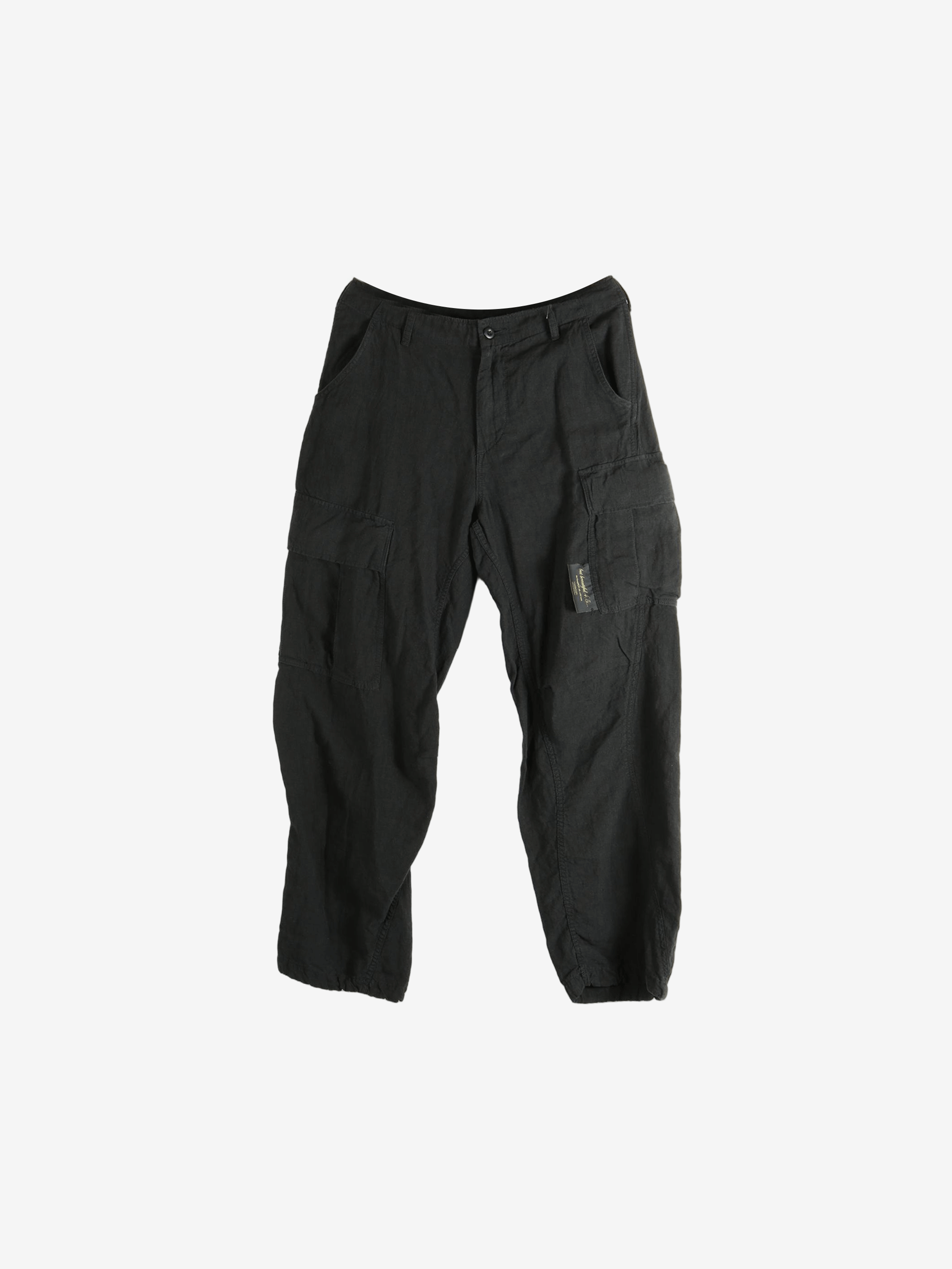 Black cargo pants on a white background