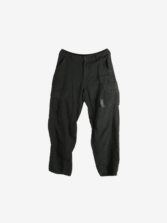 Black cargo pants on a white background