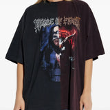 Black t-shirt worn by a person, showing the t-shirt's fit