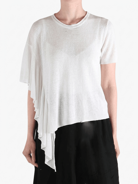 White t-shirt worn by a person, showing the t-shirt fit
