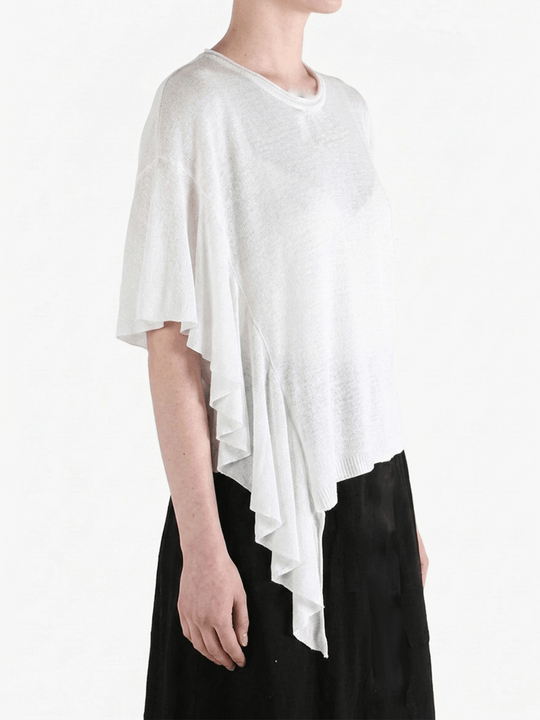 White t-shirt worn by a person,showing the t-shirt fit