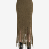 Brown skirt worn by a person, showing the skirt fit