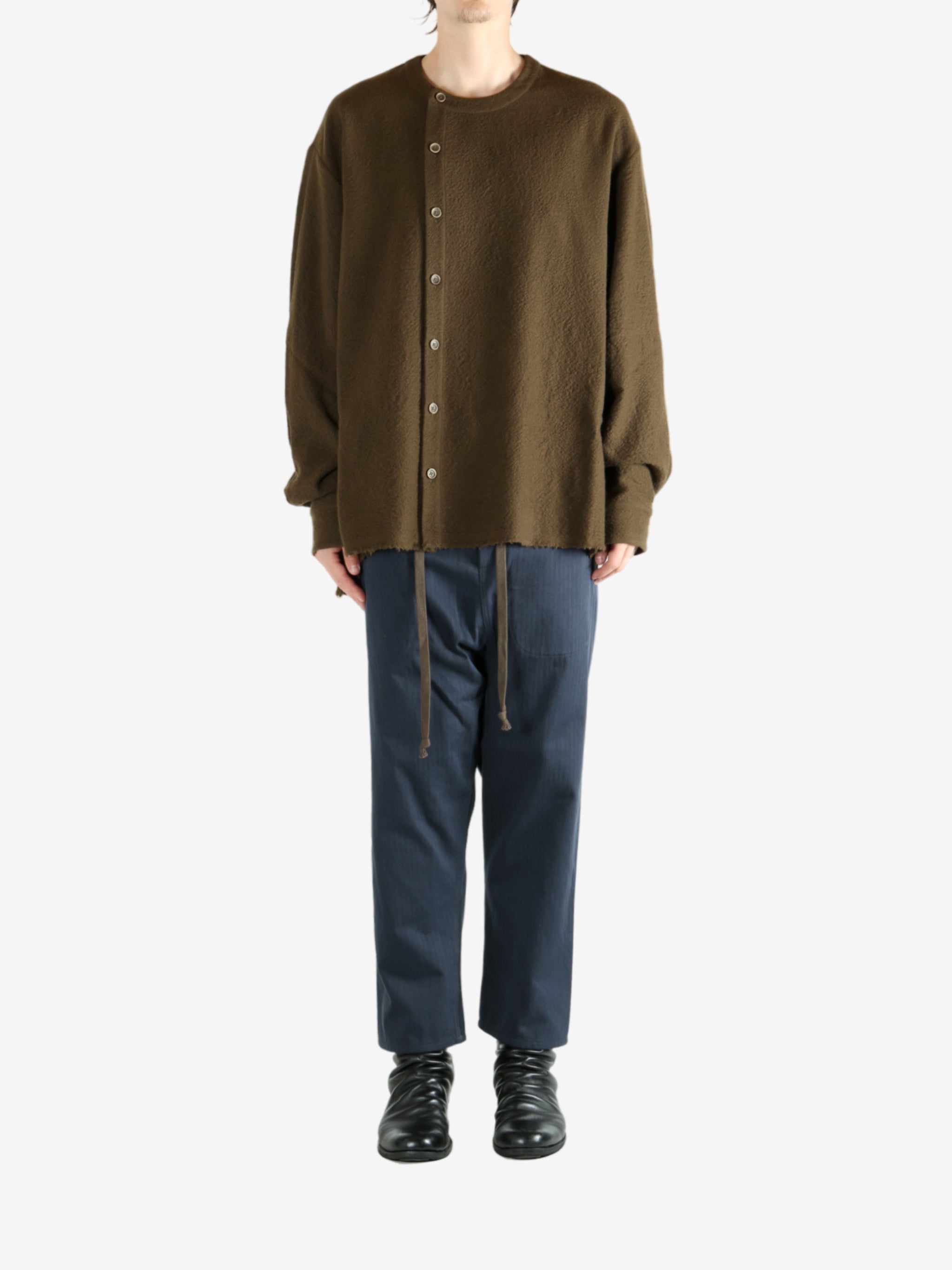 Brown knitwear, full body view