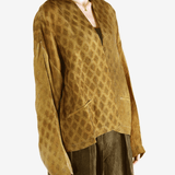 Yellow coat  worn by a person, showing the coat 's fit