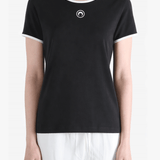 Black t-shirt worn by a person, showing the t-shirt fit