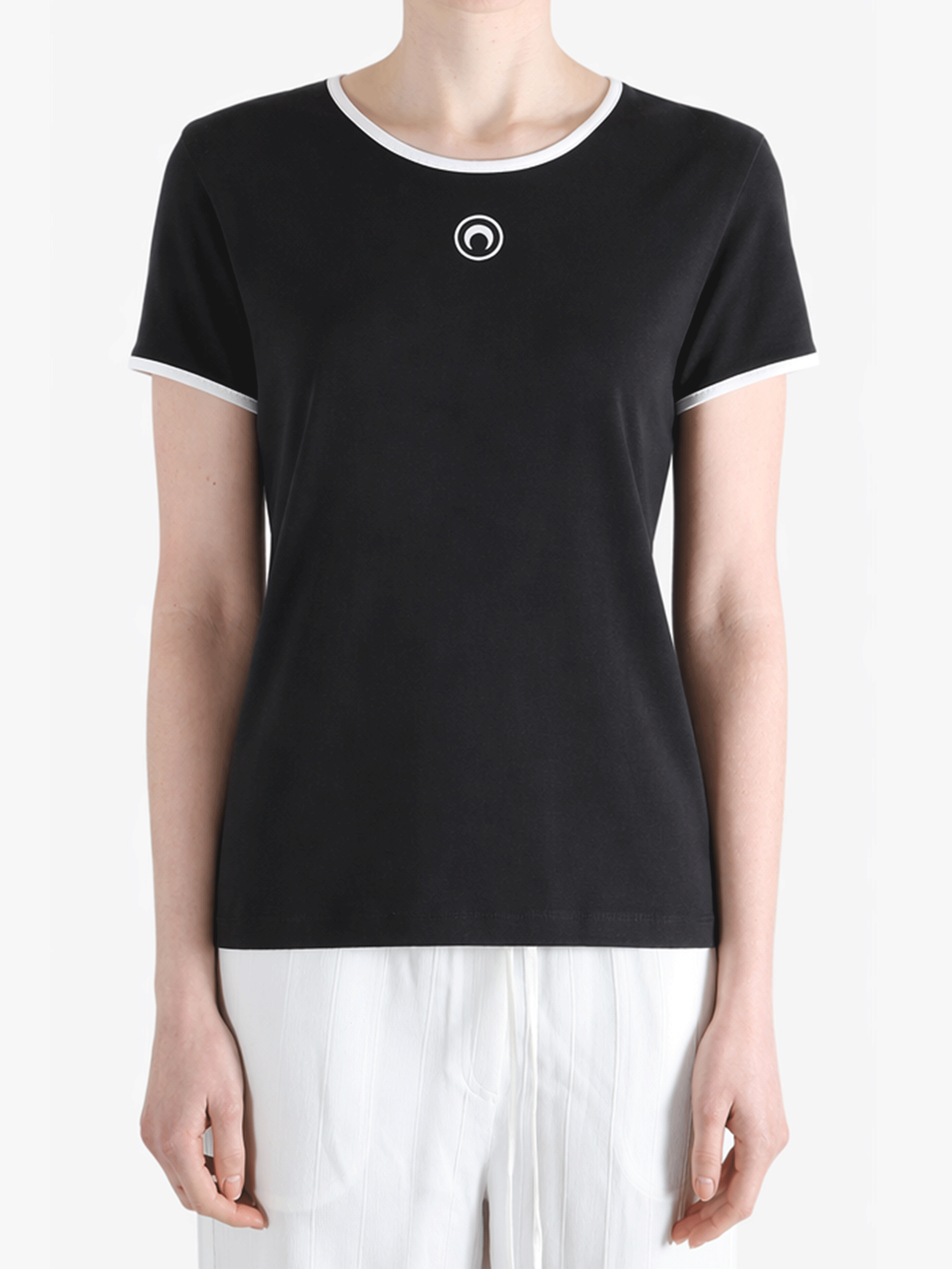 Black t-shirt worn by a person, showing the t-shirt fit