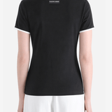 Black t-shirt worn by a person, showing the t-shirt fit