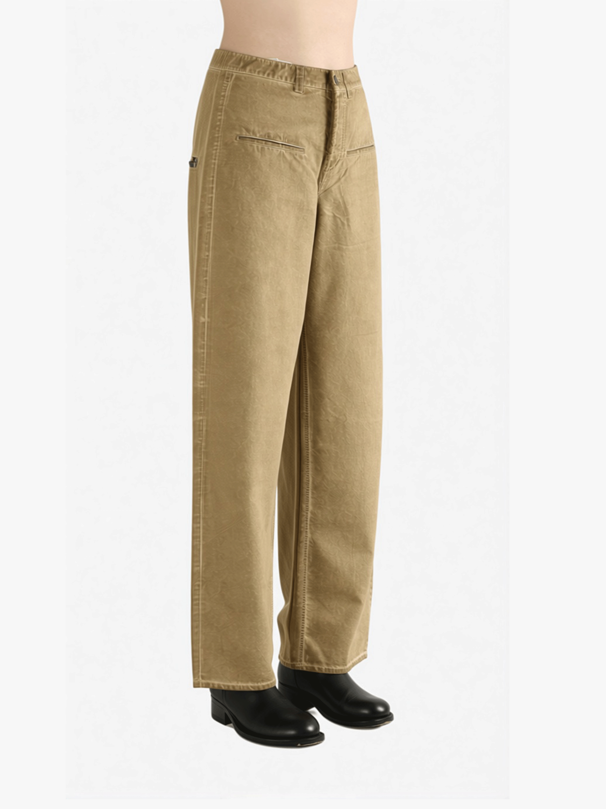 Tan pants worn by a person, side view