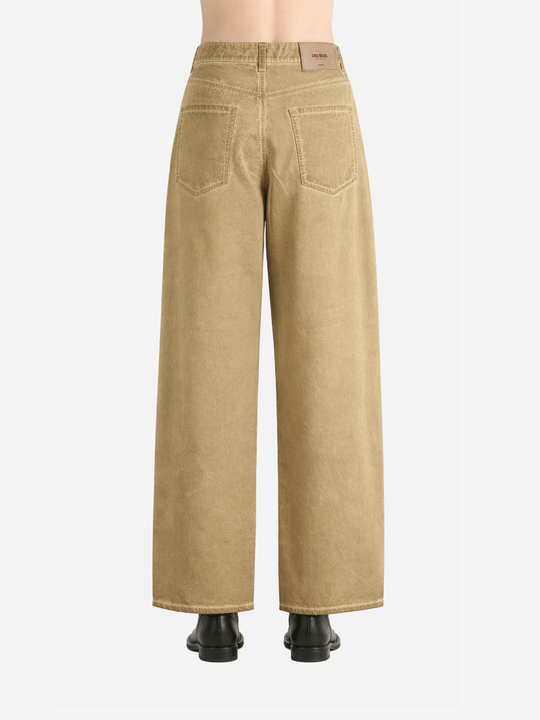Tan pants worn by a person, back view