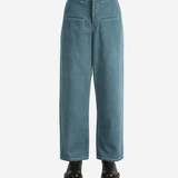 Blue pants worn by a person, showing the pants fit