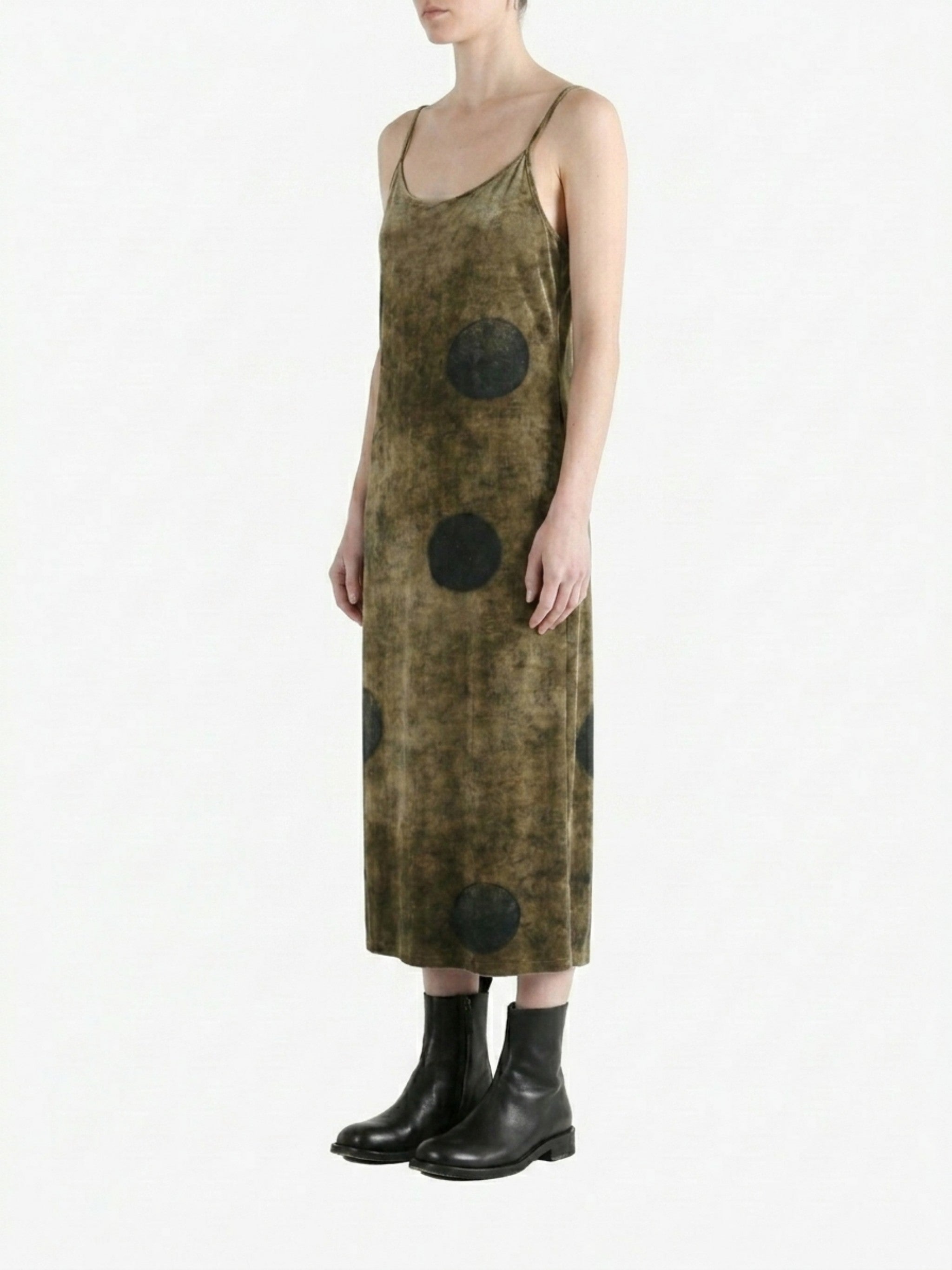 Brown dress worn by a person, side view