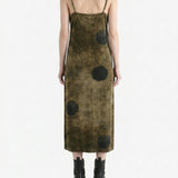 Brown dress worn by a person, back view