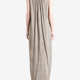 White dress worn by a person, back view
