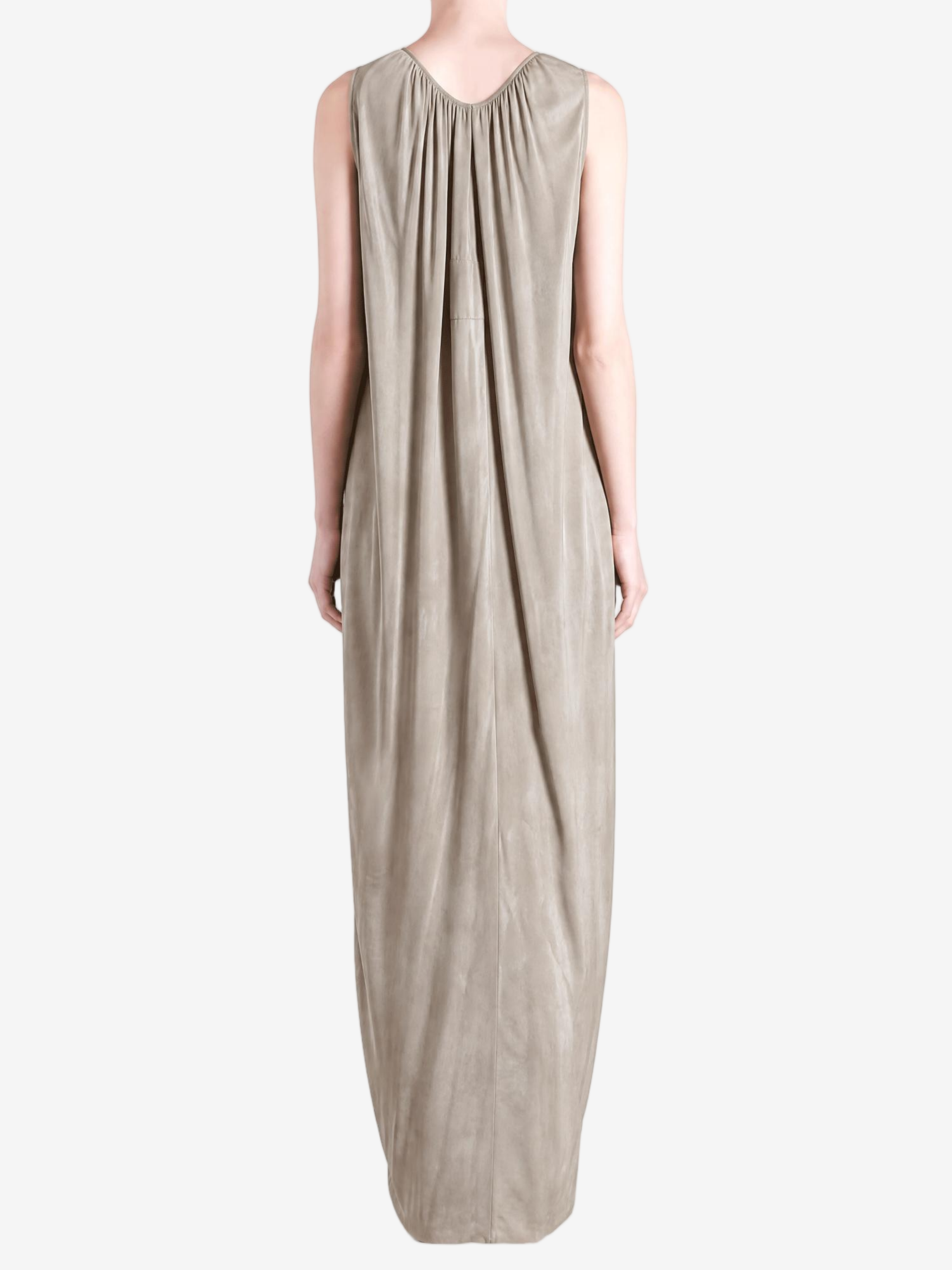 White dress worn by a person, back view