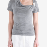 Grey top worn by a person, showing the top fit