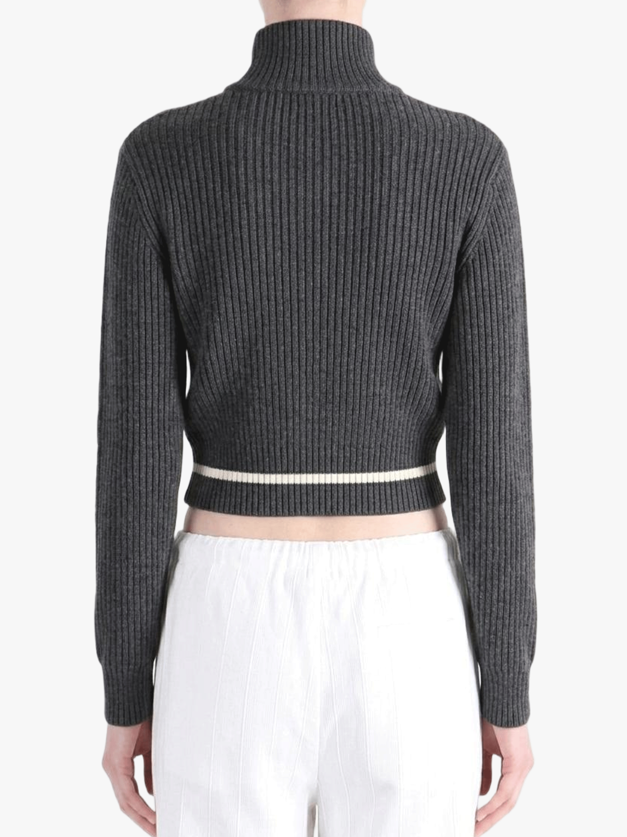 Black knitwear worn by a person, back view