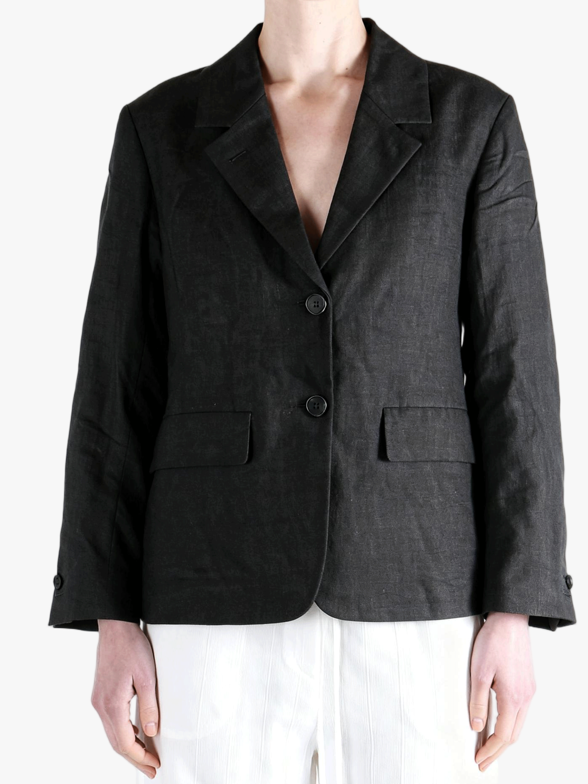 Black jacket worn by a person, showing the jacket fit
