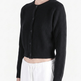 Black knitwear worn by a person, showing the knitwear's fit