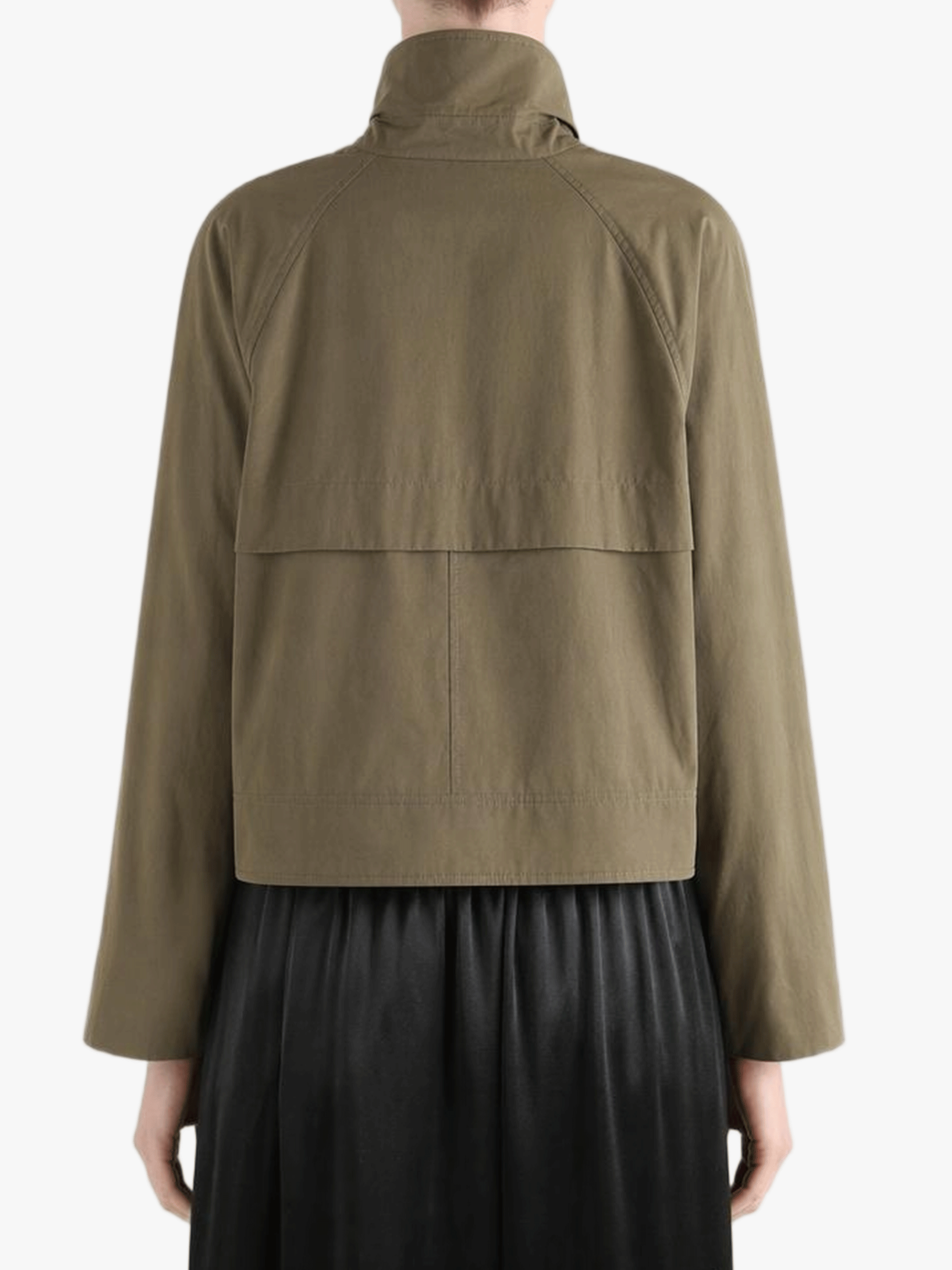 Tan jacket worn by a person, showing the jacket's fit