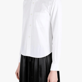 White shirt worn by a person, side view