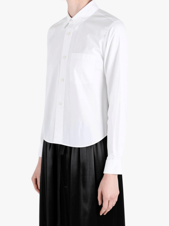 White shirt worn by a person, side view