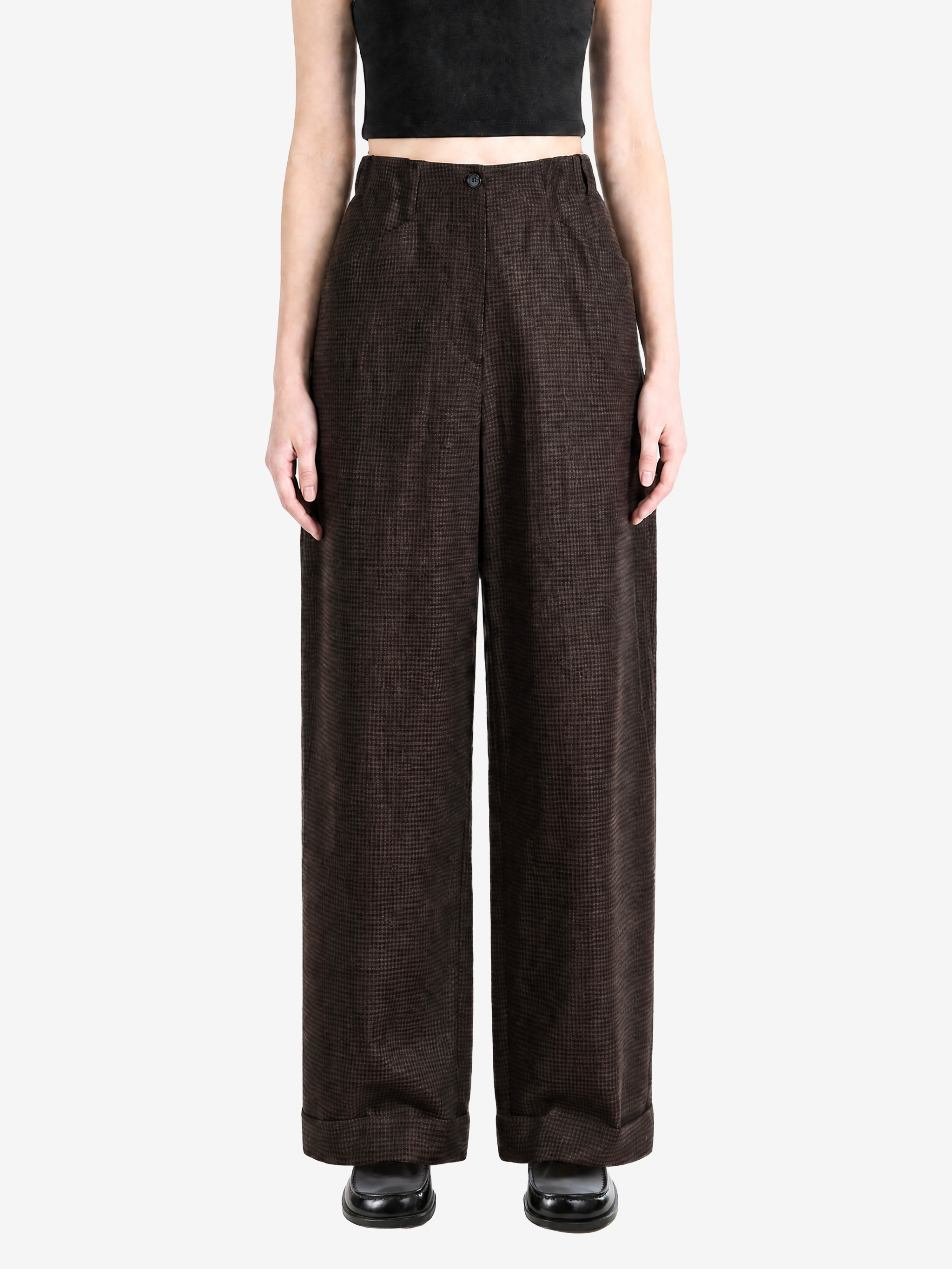 Brown pants, full body view