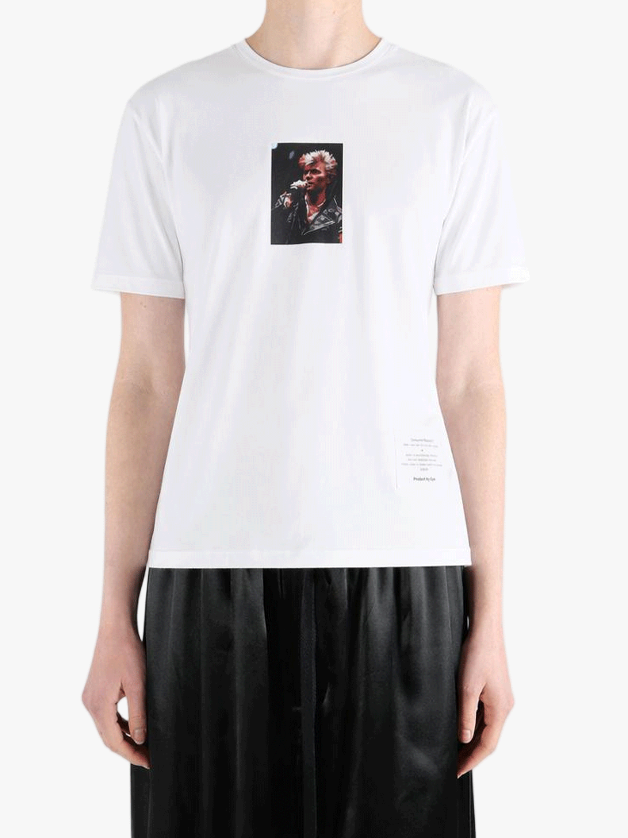 White t-shirt worn by a person, showing the t-shirt fit