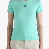 Green t-shirt worn by a person, showing the t-shirt fit