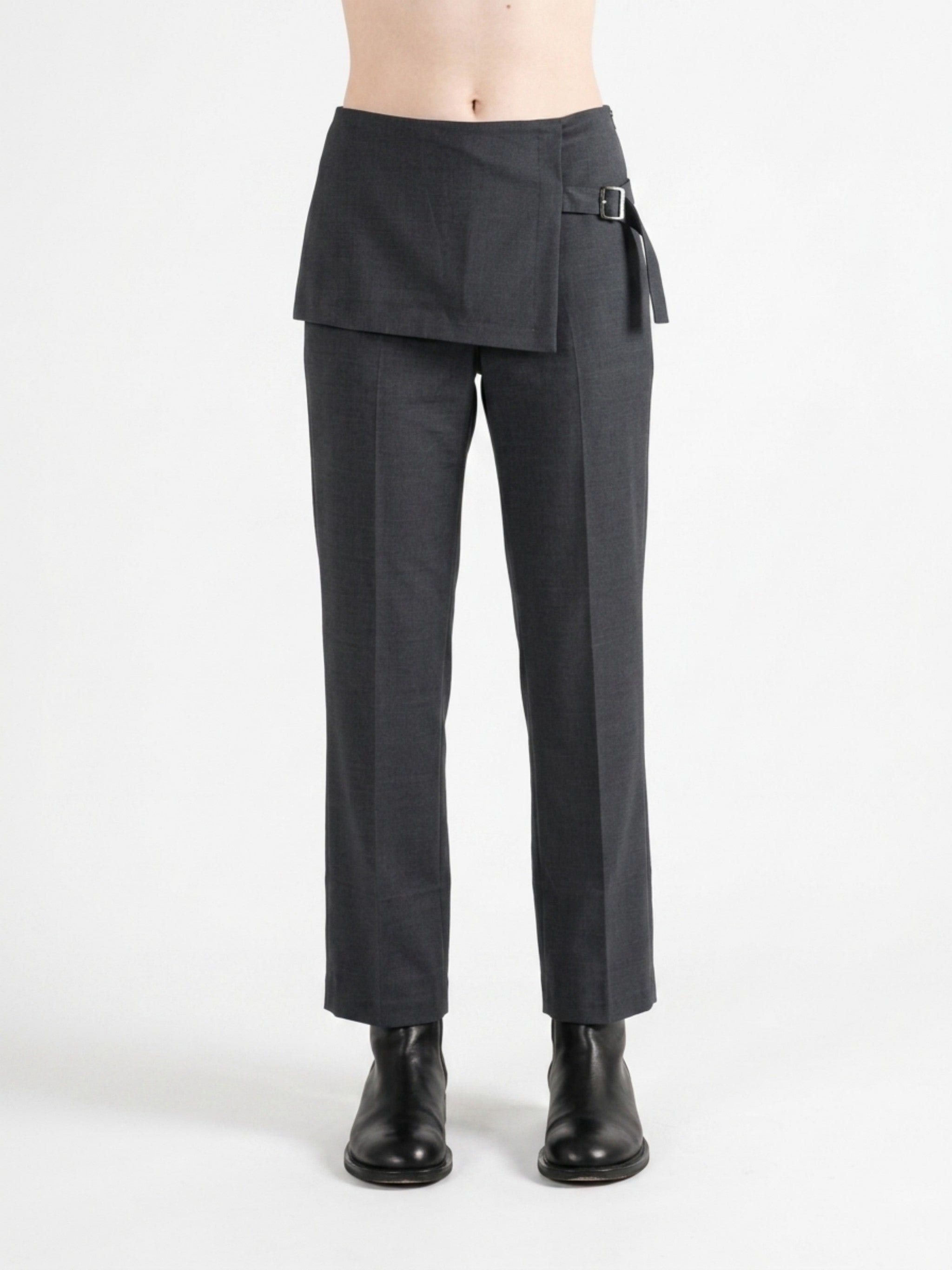 Grey pants worn by a person, showing the pants fit