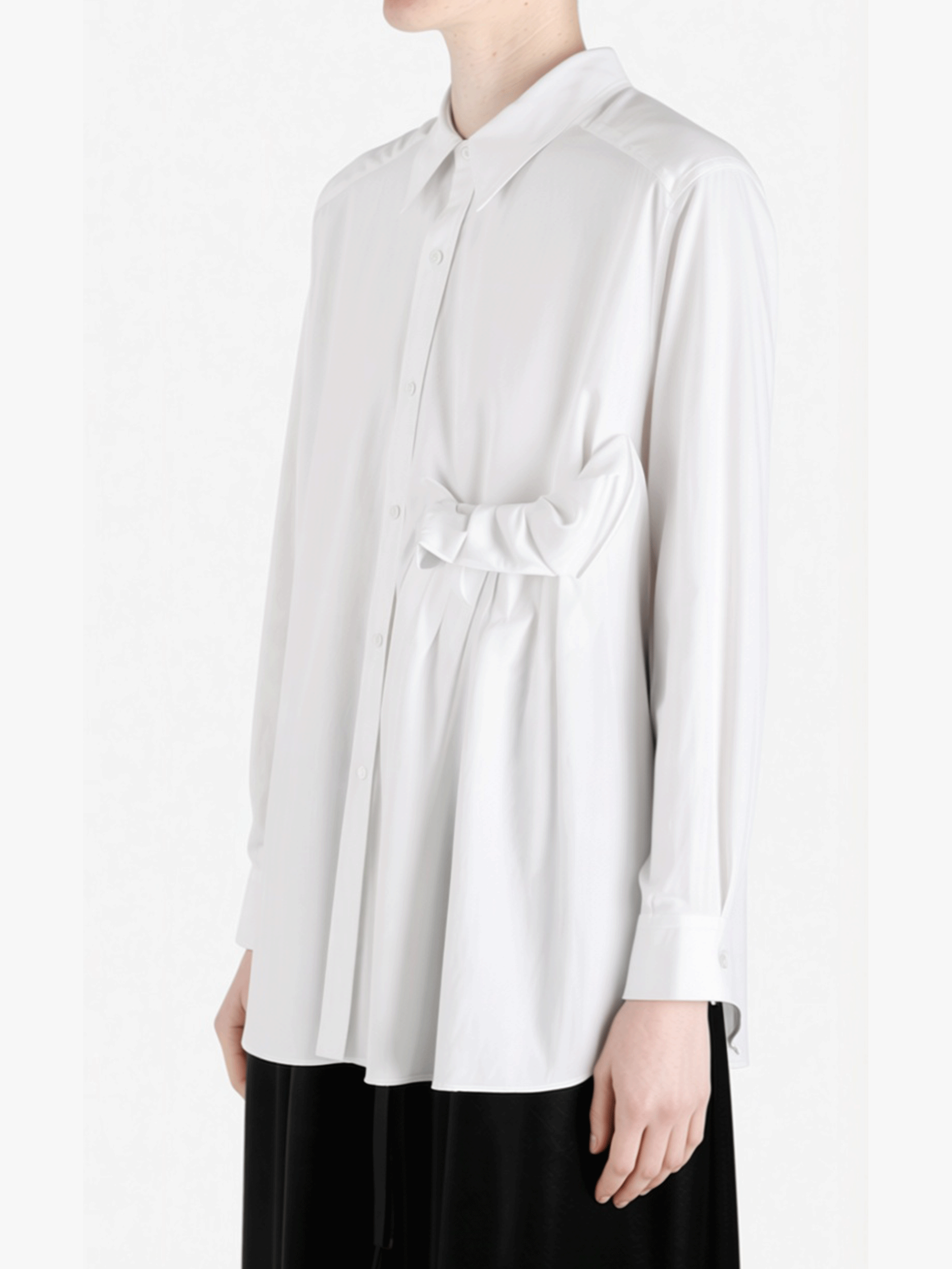White shirt worn by a person, side view