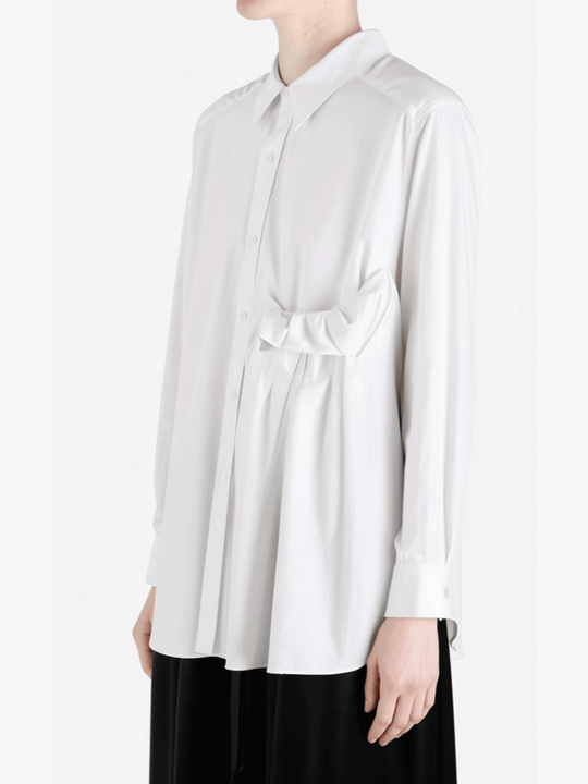 White shirt worn by a person, side view