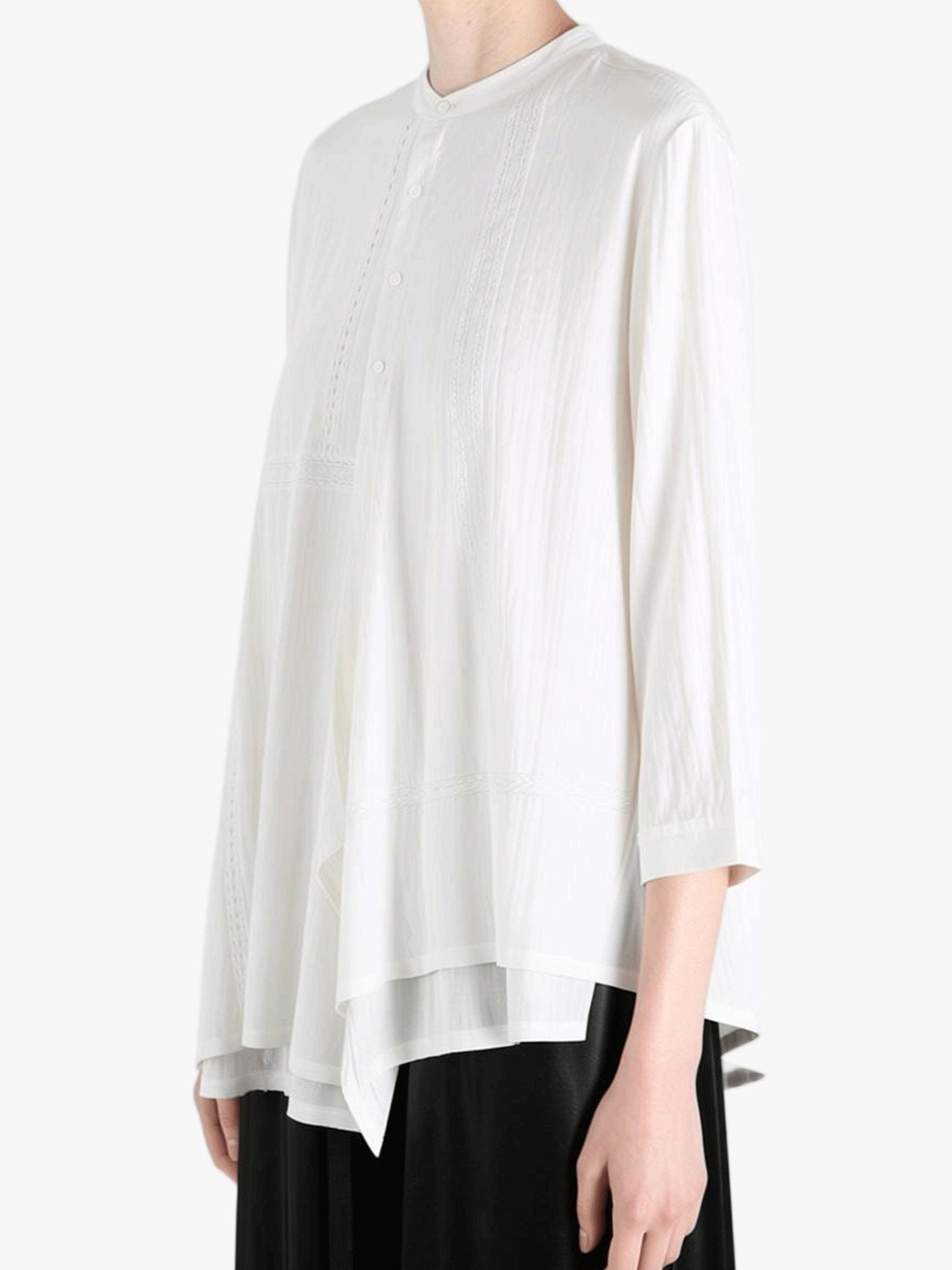 White shirt worn by a person, side view