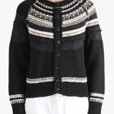 Black knitwear worn by a person, showing the knitwear fit