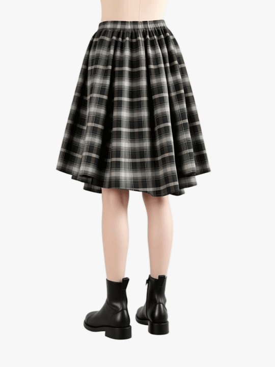 Black pants worn by a person, back view