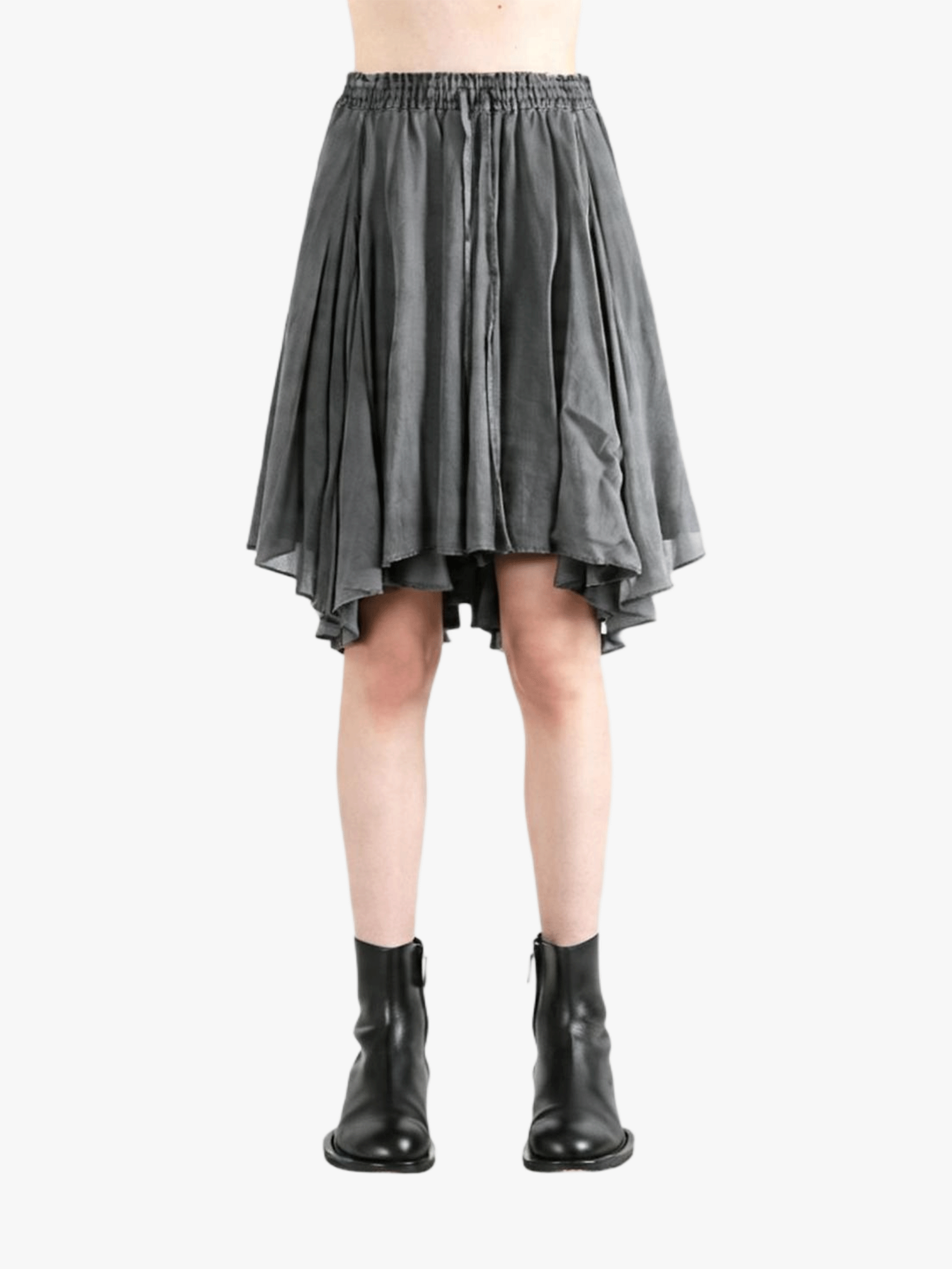 Grey skirt worn by a person, showing the skirt fit