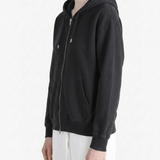 Black hoodies worn by a person, showing the hoodies fit