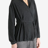 Grey tops worn by a person, showing the tops fit