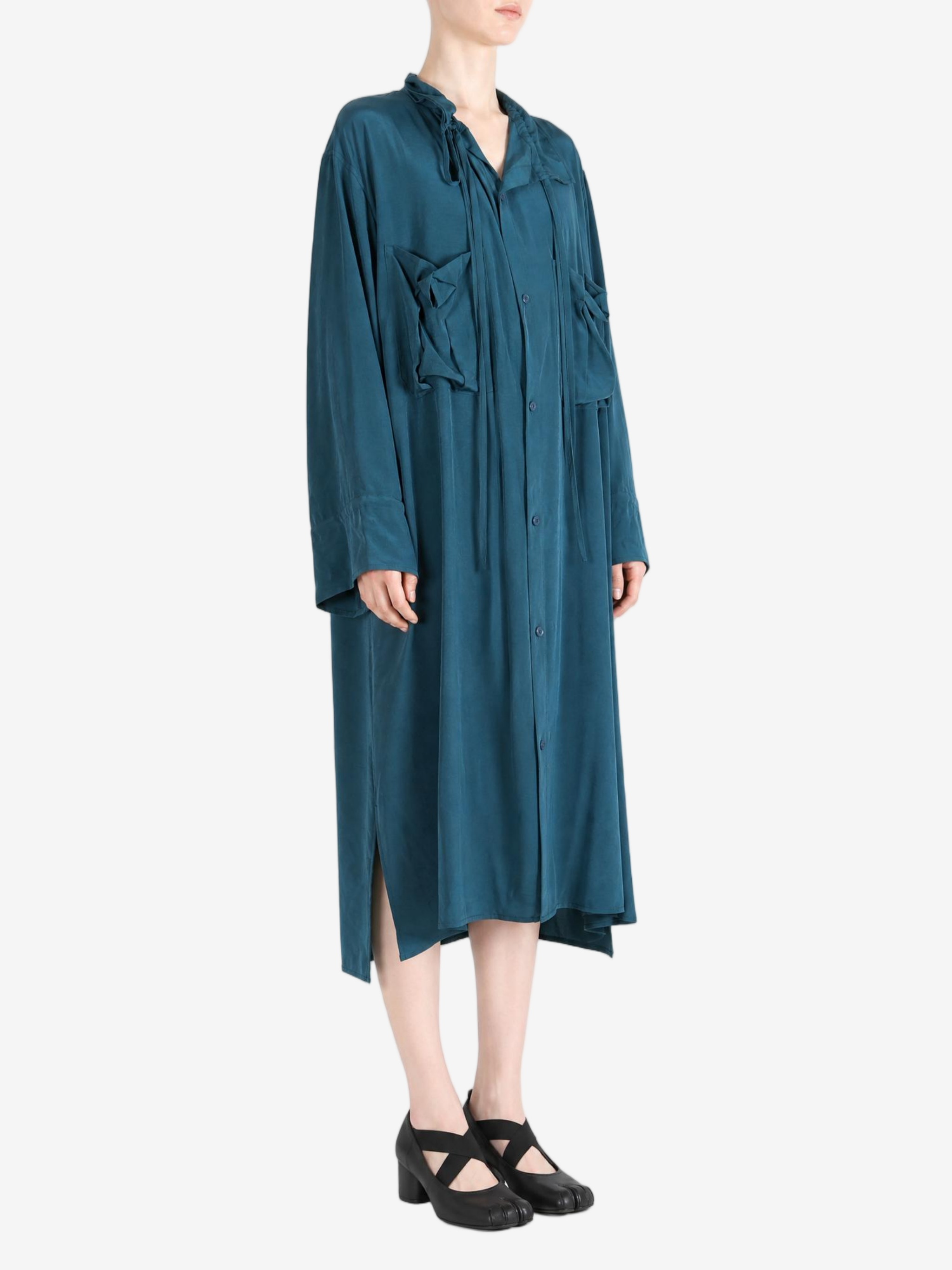 Navy dress, full body view
