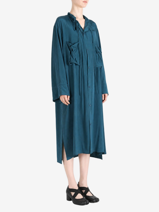 Navy dress, full body view
