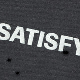 Close up of Black t-shirt, showing texture of the 100% organic cotton made fabric