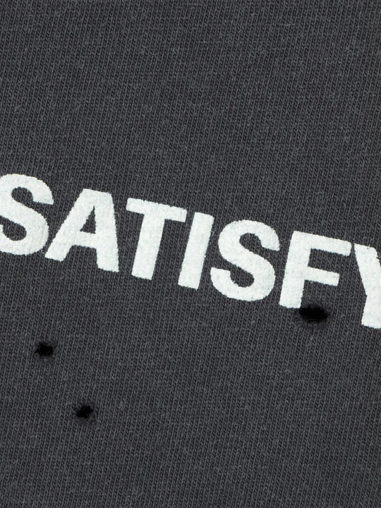 Close up of Black t-shirt, showing texture of the 100% organic cotton made fabric
