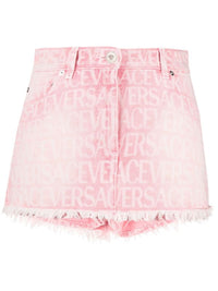 VERSACE Women Short Denim PPT with All Over Laser Logo and Frayed Details