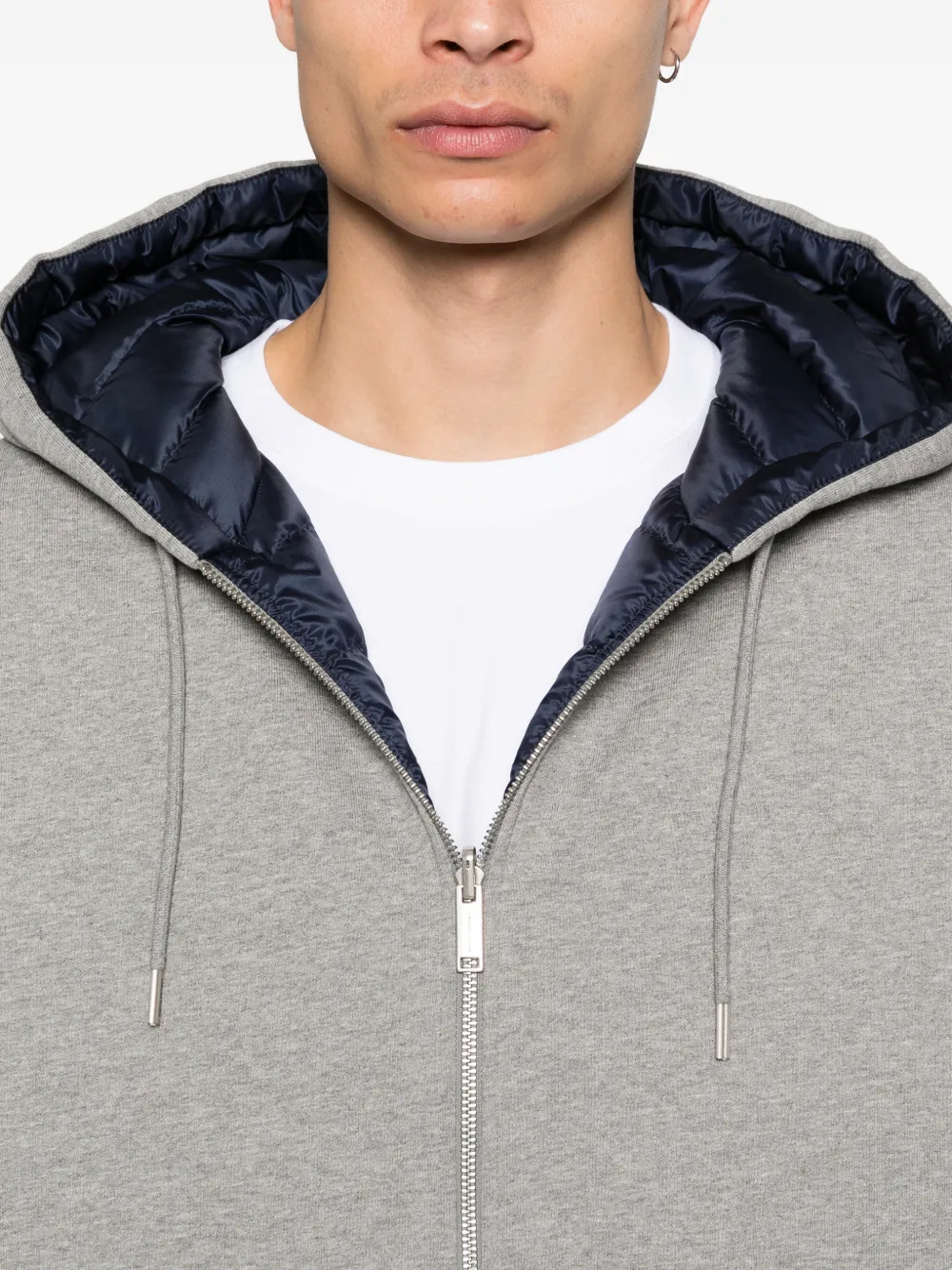 Close up of grey hoodie, showing texture of the Cotton fabric