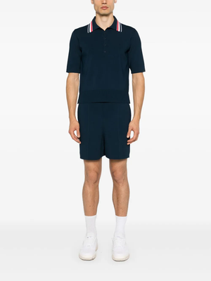 THOM BROWNE - Men Full Needle Stitch SS Tennis Polo  W/ RWB Stripe T-shirt