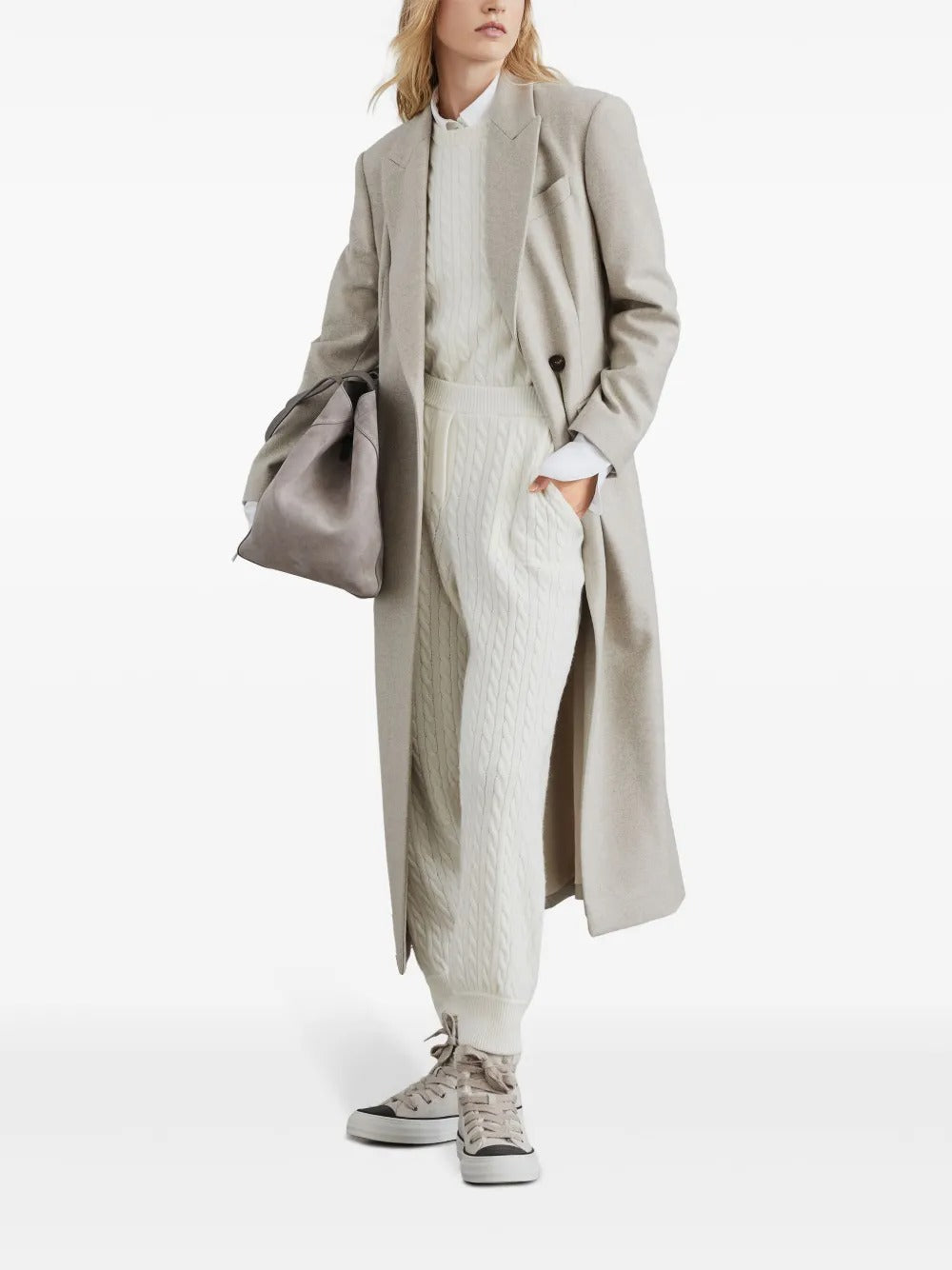 White knitwear, full body view