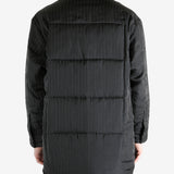 Black coat worn by a person, showing the coat's fit